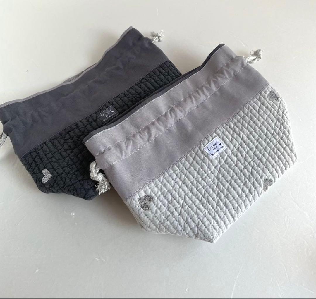 saki様　完成品　ヌビ　ハート/ダークグレー、グレー、キナリ　入園セット　7点