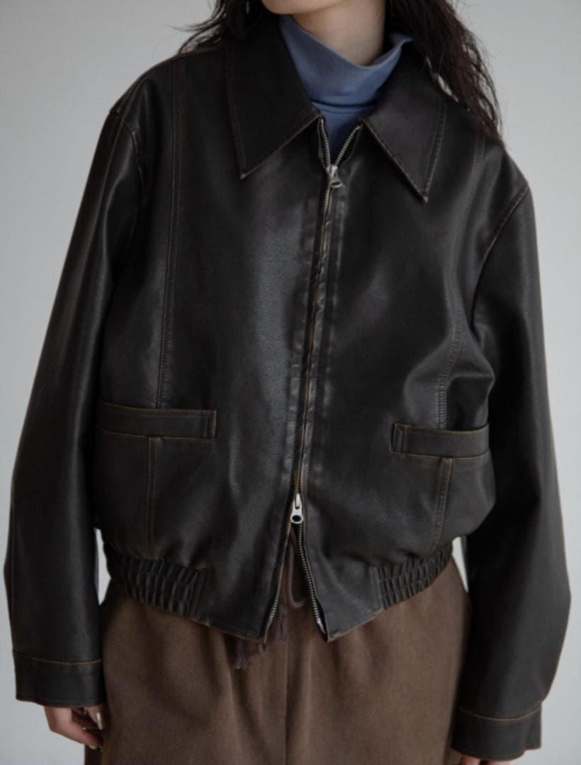 【人気】［nokcha］minimal fake leather jacket