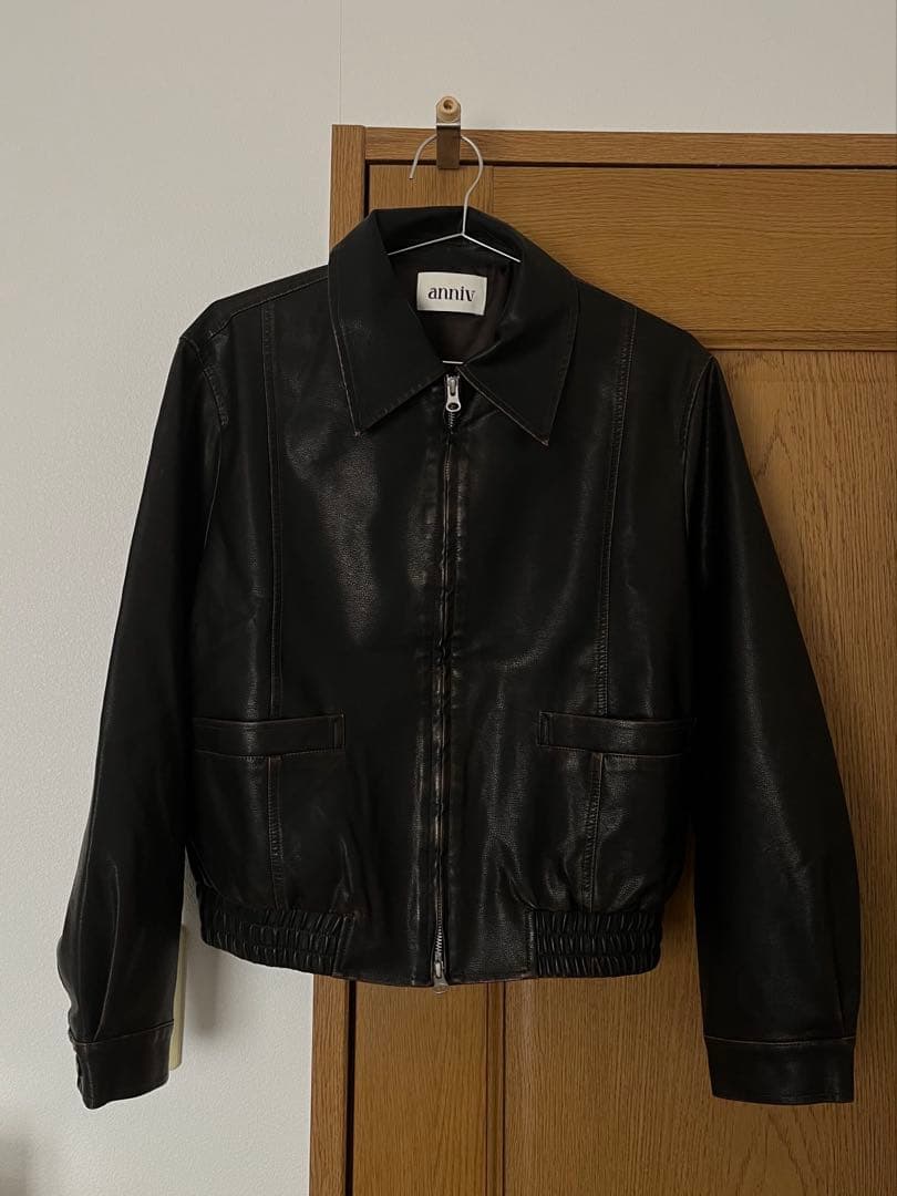 【人気】［nokcha］minimal fake leather jacket