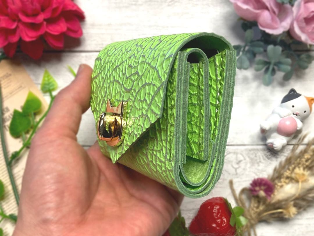 ❤【新作♪】【猫×メロン♪】お洒落可愛い猫モチーフのコンパクトミニ財布♪メロン柄