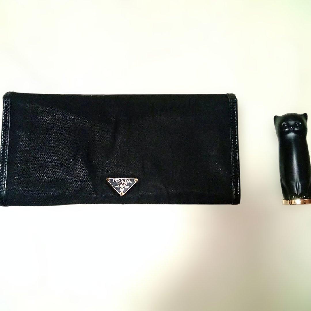 PRADA ブラックナイロン 薄型 長財布 折り財布 三角ロゴ メンズ