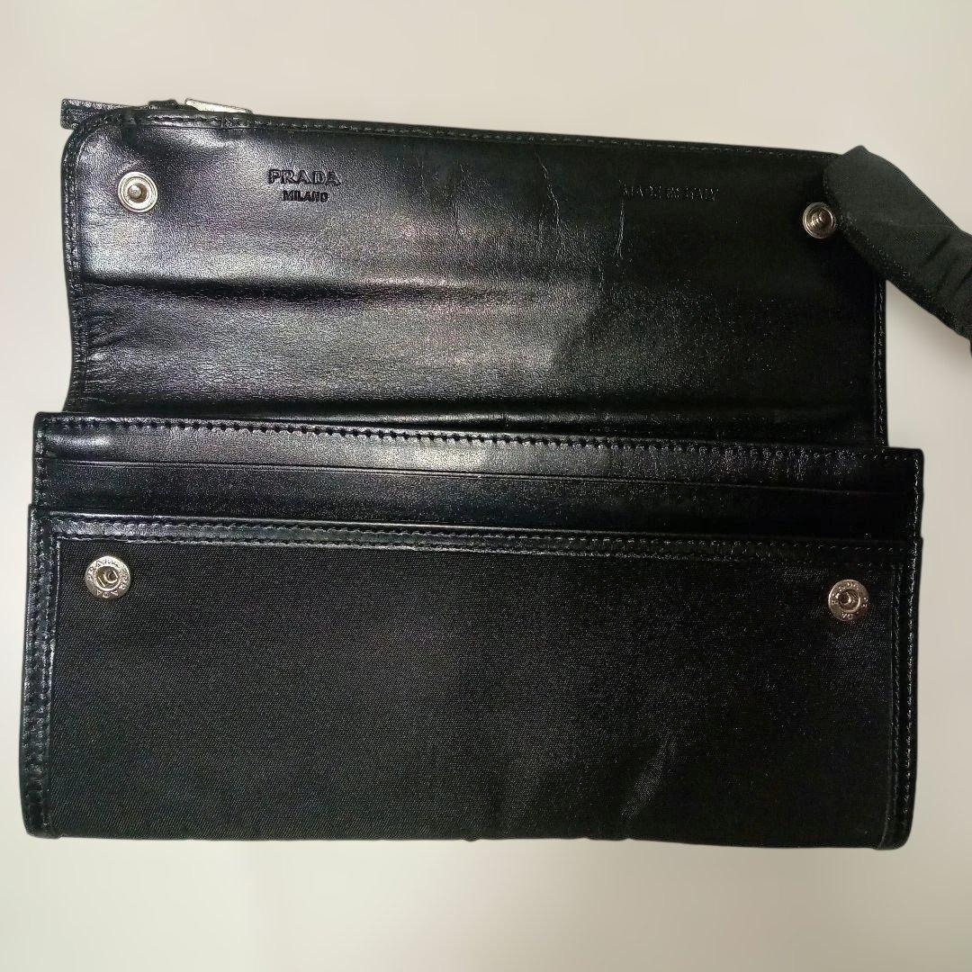 PRADA ブラックナイロン 薄型 長財布 折り財布 三角ロゴ メンズ