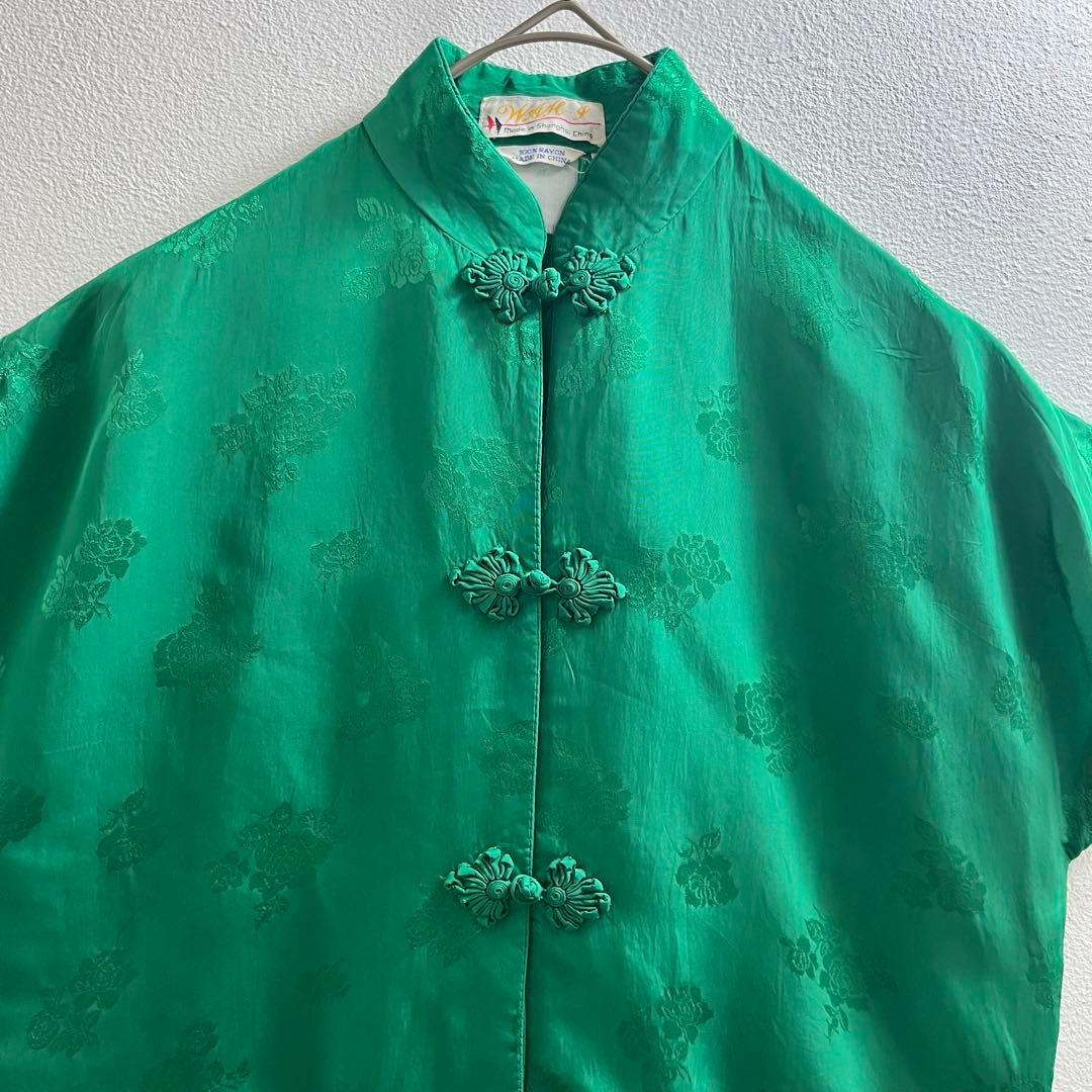 .ヴィンテージ 80s USA レーヨン チャイナシャツ ブラウス ビンテージ