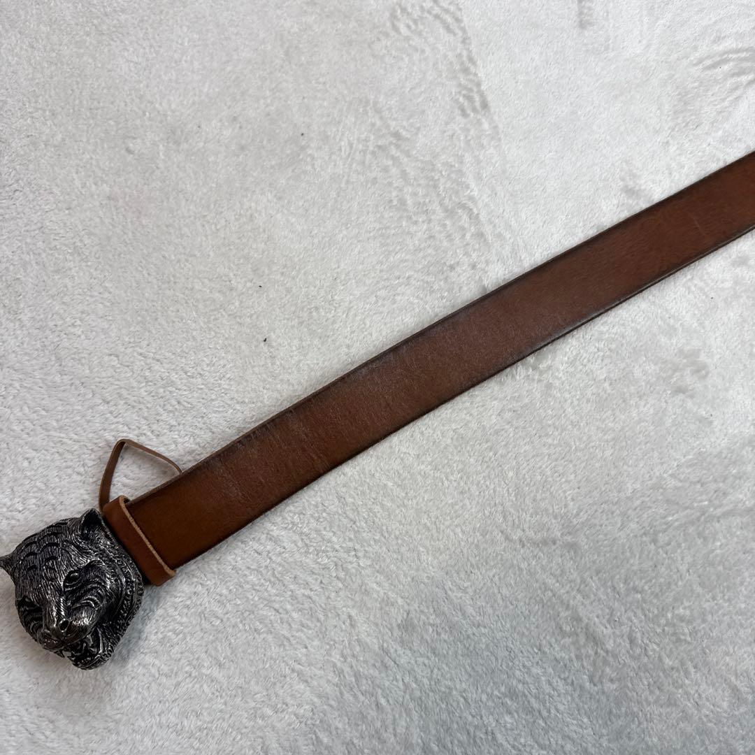 GUCCIグッチ　タイガーヘッドバックル　レザーベルト　ウエスト約75〜85cm