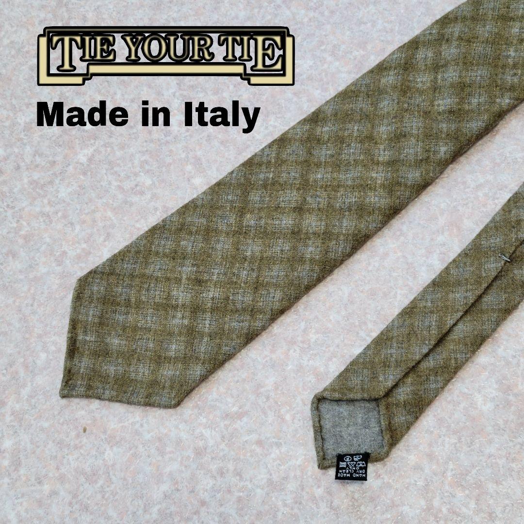 ★ほぼ未使用 タイユアタイ 秋冬ウール100% セッテピエゲ オリーブ ネクタイ