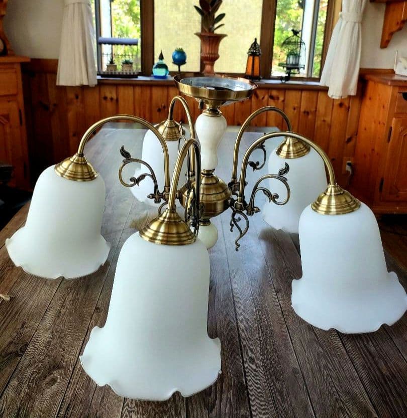 美品　ヤマギワ シャンデリア 5灯 真鍮 ガラス　ライト