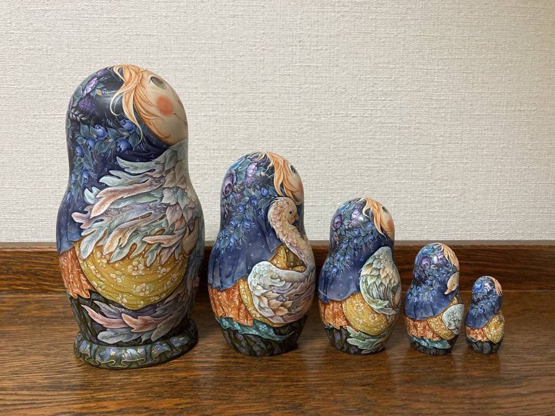 ロシア雑貨☆鳥マトリョーシカ(5P)H17.5cm Birds タチアナ作