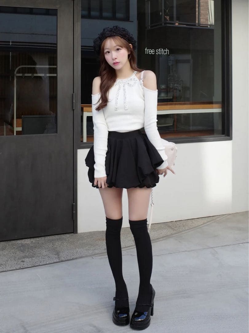 新品タグ付 ダーリッチ アイボリー F リボンビジューアメスリニットトップス