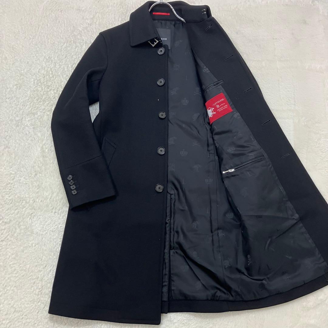 美品✨ラブレス メルトン ウール ステンカラーコート 裏地総柄 ブラック