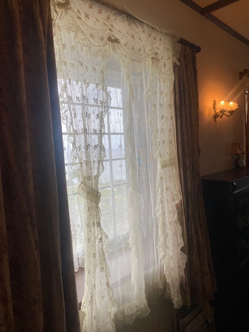 さえら風 雰囲気良い素敵な 2Way レースカーテン　のれん風