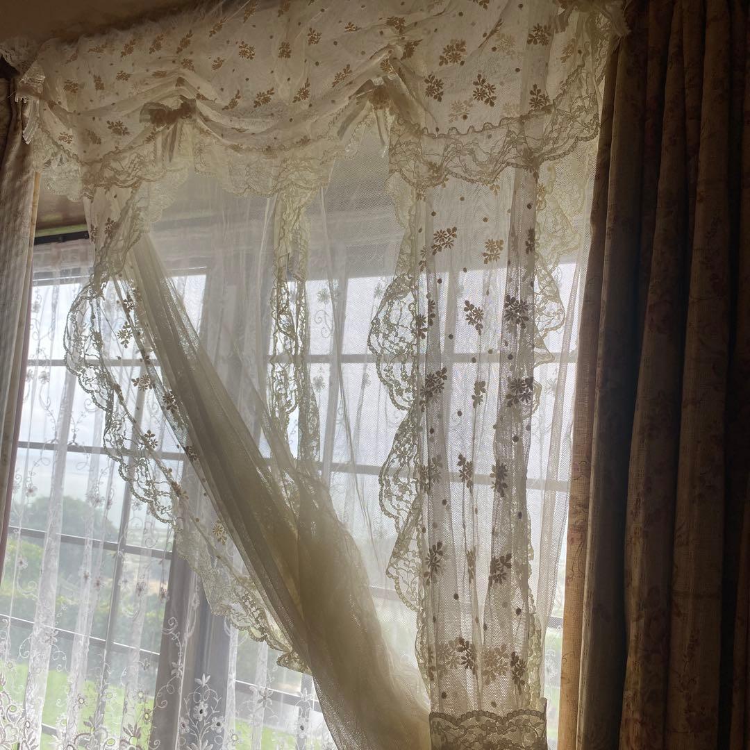 さえら風 雰囲気良い素敵な 2Way レースカーテン　のれん風