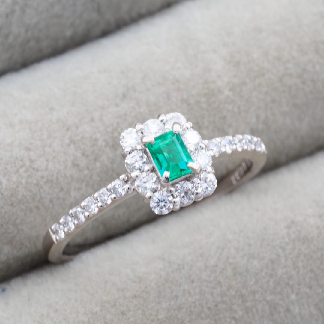 上質エメラルド 0.15ct ダイヤ 0.33ct リング 12号 Pt900