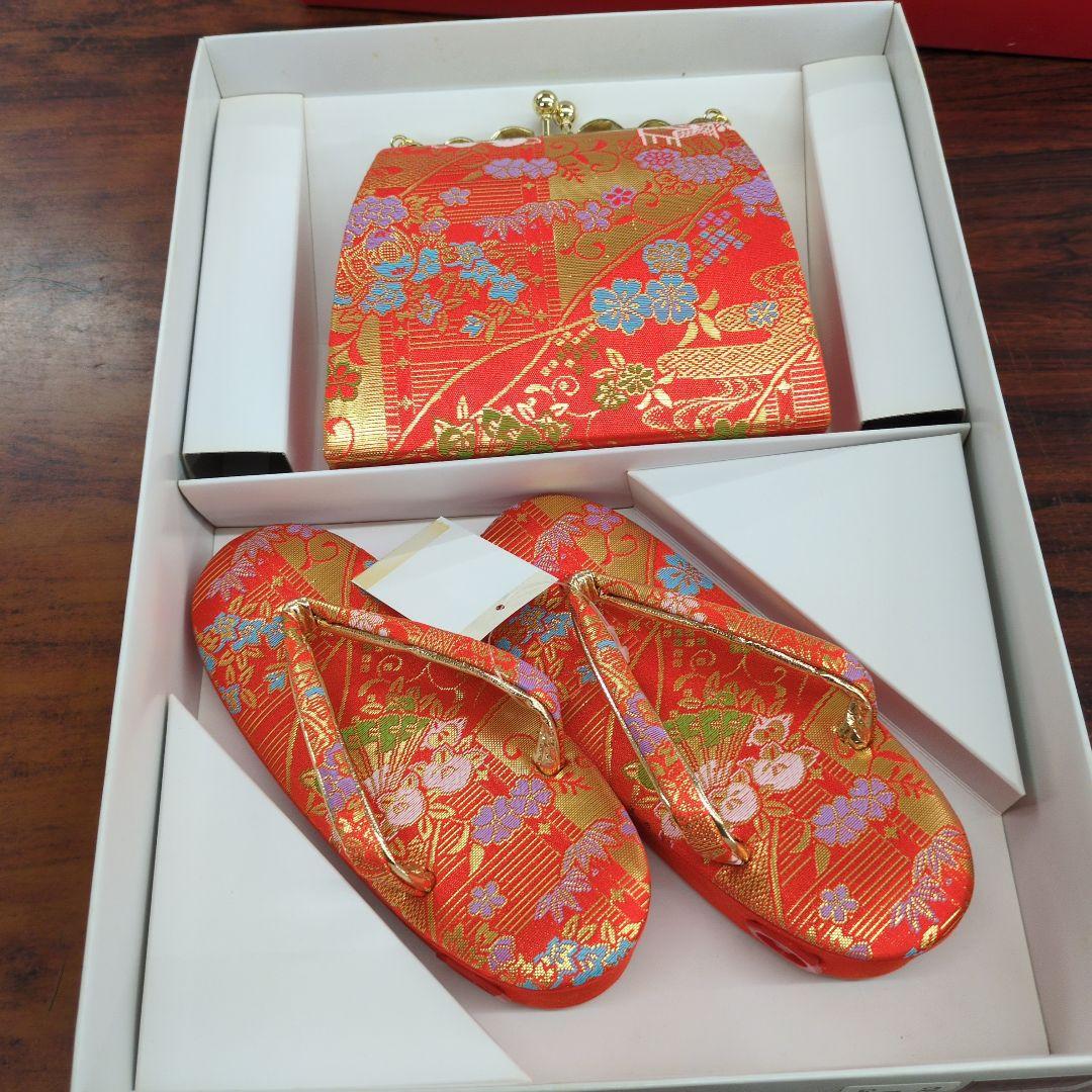 タグ付き　七五三18センチ草履とバッグのセット M　未使用美品本キルク　オレンジ
