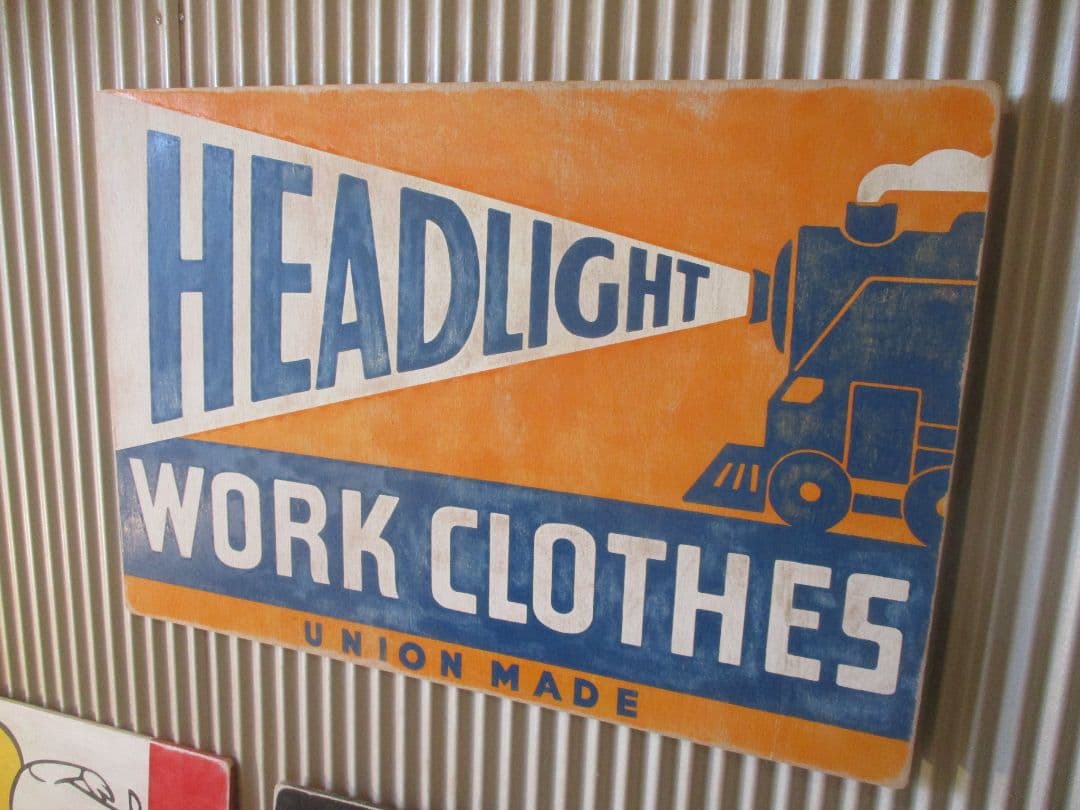 インテリア木製看板HEADLIGHT検)アドバタイジングデニムワーク40S50S