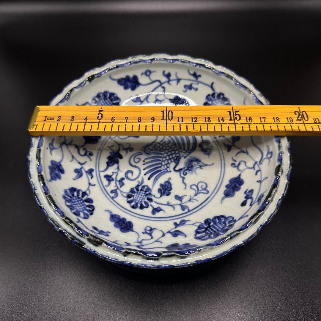 L112 青花手描き鳳着牡丹磁器皿