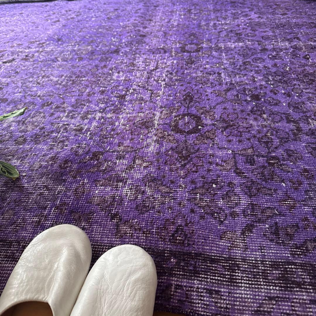 超大判167×253 パープルオーバーダイ　ボタニカル　トルコヴィンテージラグ