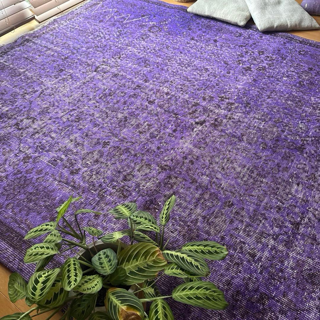 超大判167×253 パープルオーバーダイ　ボタニカル　トルコヴィンテージラグ