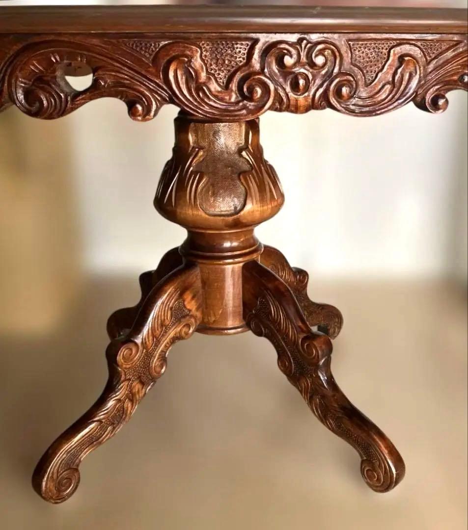 [地域限定送料無料] アンティークイタリア製象嵌猫脚ダイニングテーブル