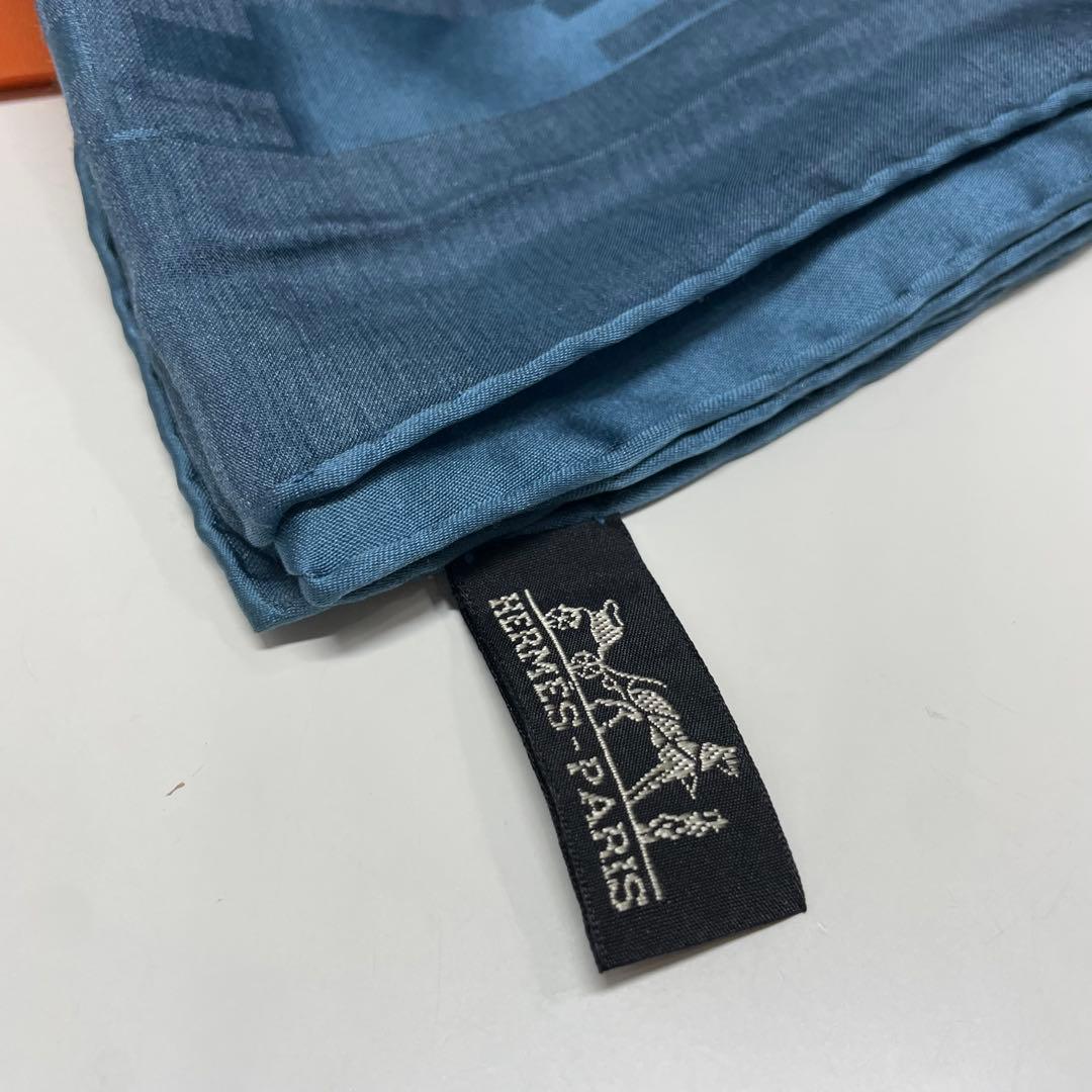 き*し様 HERMES ブルー H柄模様 スカーフ　エルメス