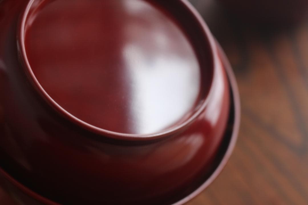 デッドストック！極上紅溜に優美な桐花蒔絵の映えるお椀2点（検輪島塗京塗煮物椀