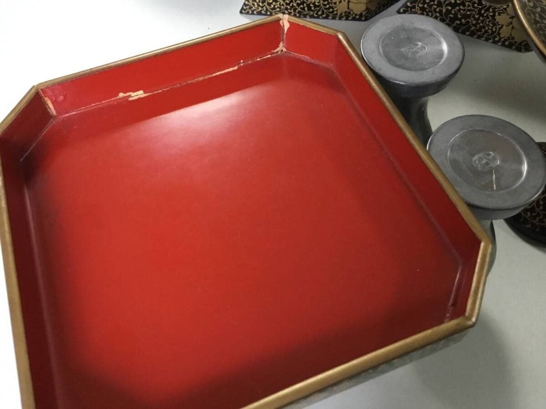 古い雛道具◆極上唐草 / 御膳部揃◆蒔絵 木製 雛人形 ままごと 骨董