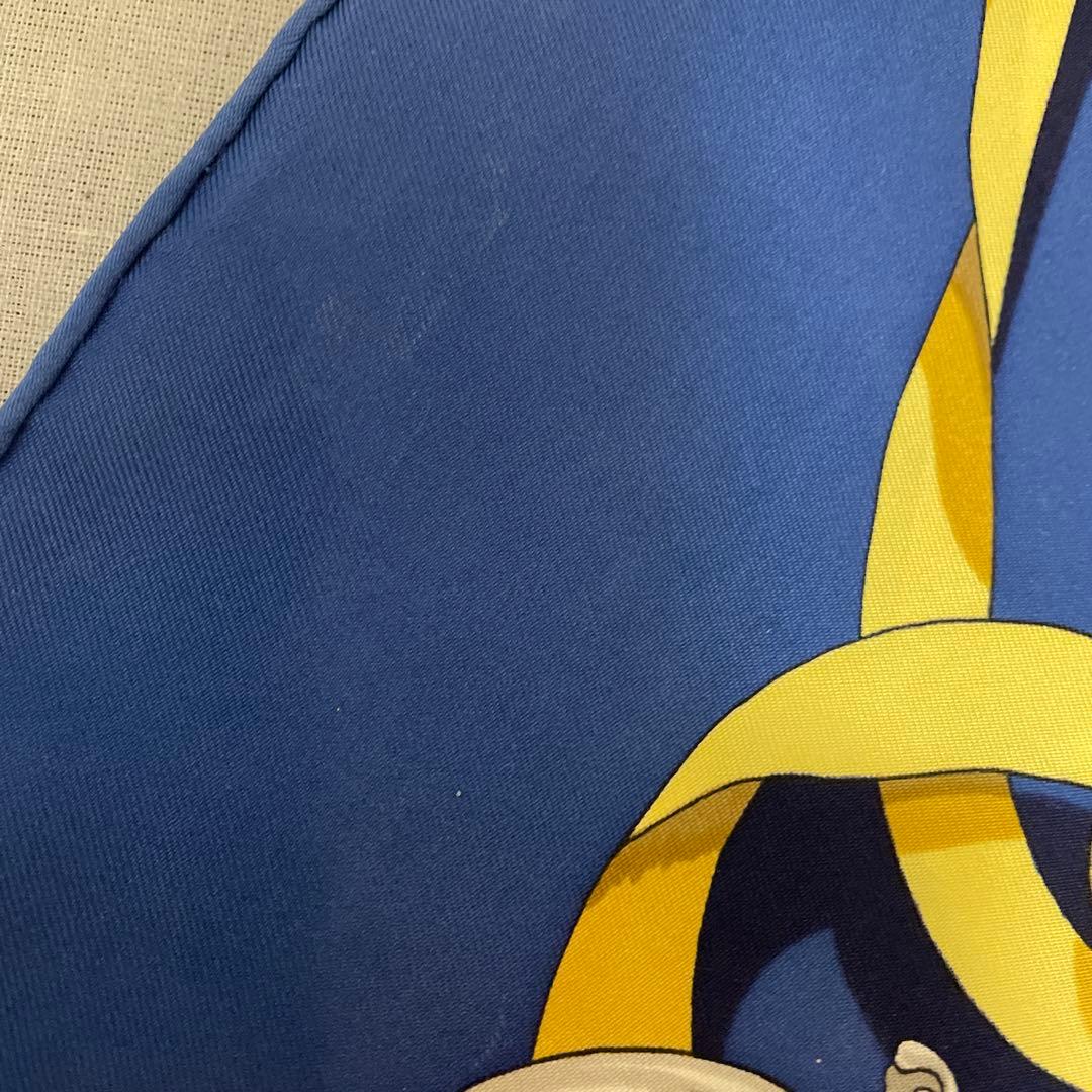 エルメス スカーフ カレ 90 ヴィンテージ 中古 ブルー 青 イエロー