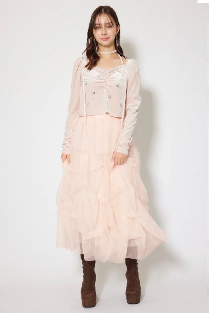 rienda ランダムタックチュールスカート PNK