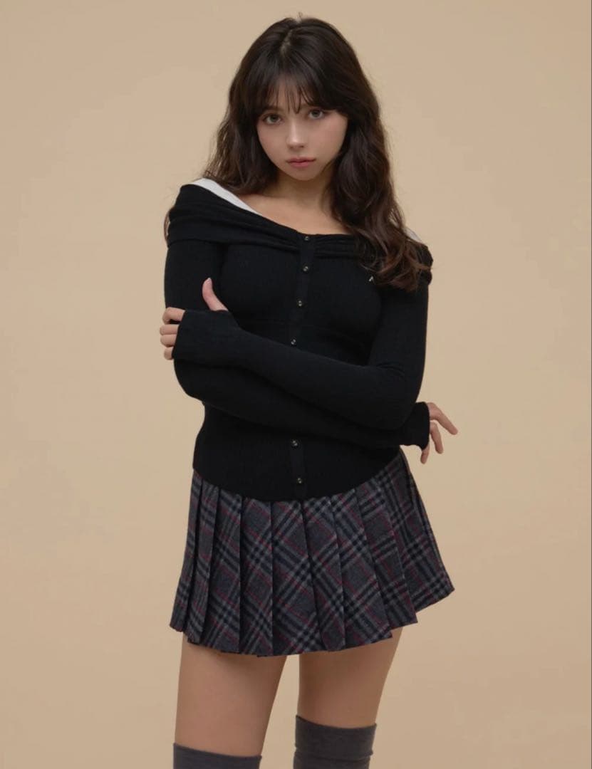 andmary Shannon tulle knit tops ブラック