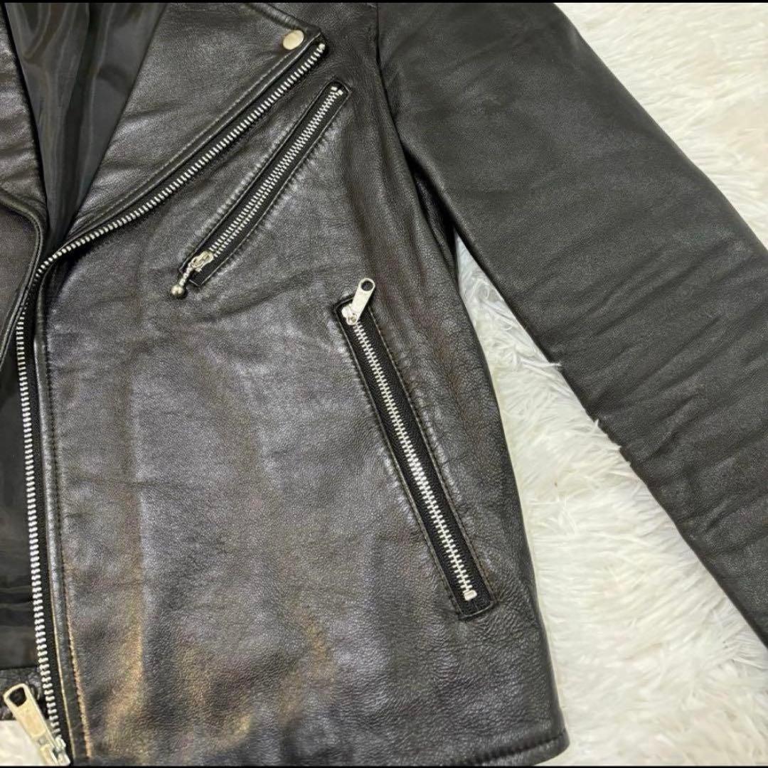 UNITED ARROWS ダブルライダースジャケット 36 ラムレザー 黒