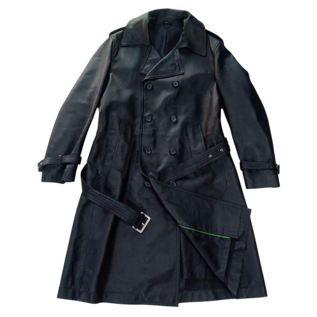 美品 Licorice リコリス 軽量 ラムレザー トレンチコート M 黑 羊革