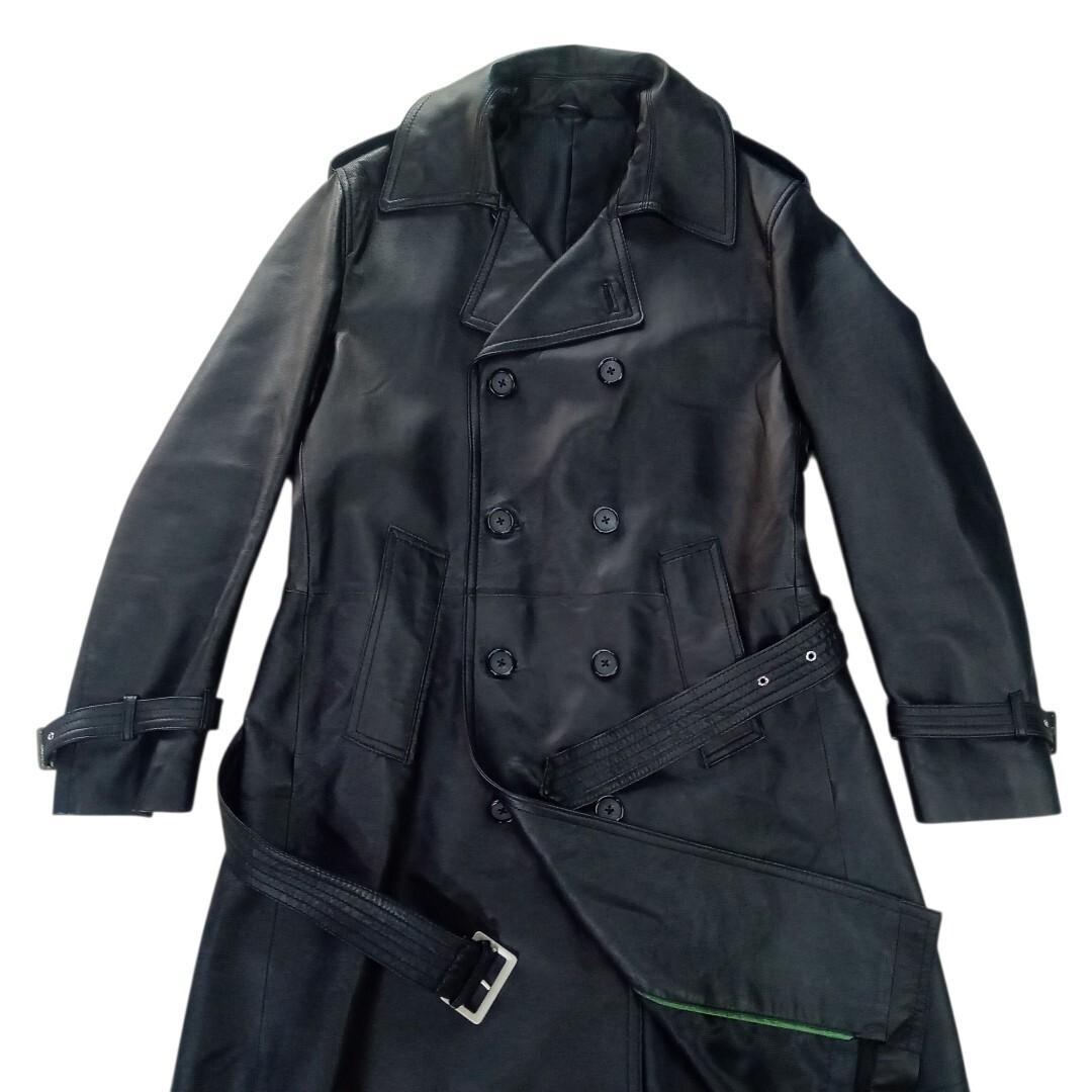 美品 Licorice リコリス 軽量 ラムレザー トレンチコート M 黑 羊革