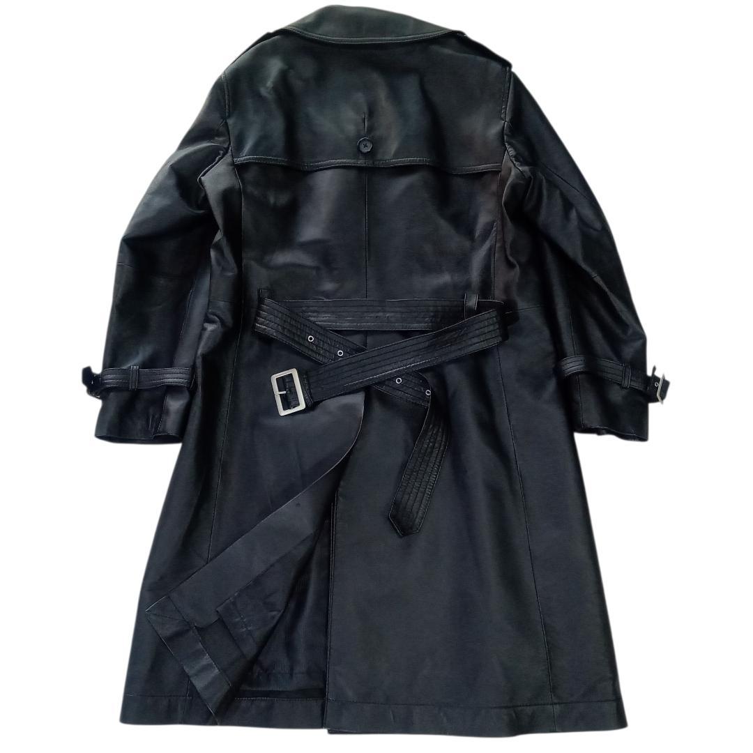 美品 Licorice リコリス 軽量 ラムレザー トレンチコート M 黑 羊革