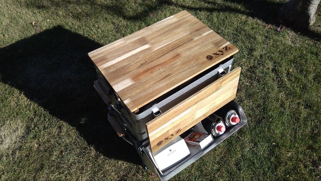 スノーピーク　シェルフコンテナ25用　スライド天板＆サイドテーブル＆サイドバー①