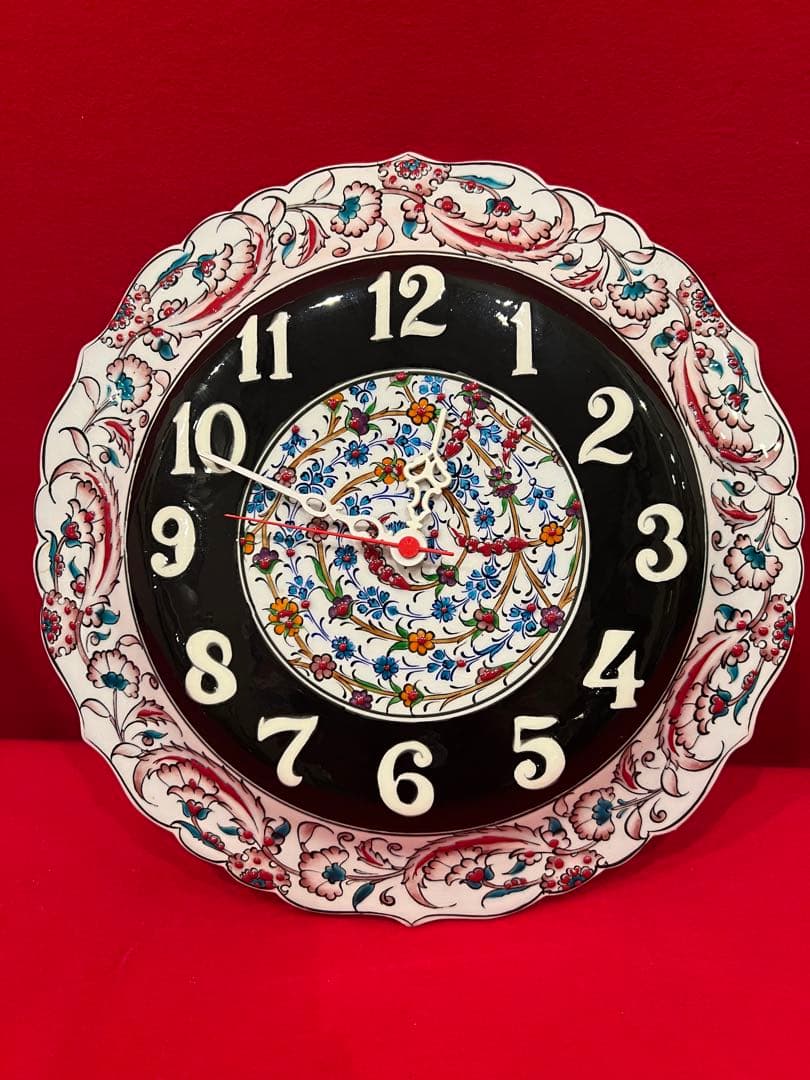 トルコ雑貨【アヴァノス陶器　壁掛け時計　カラフル】