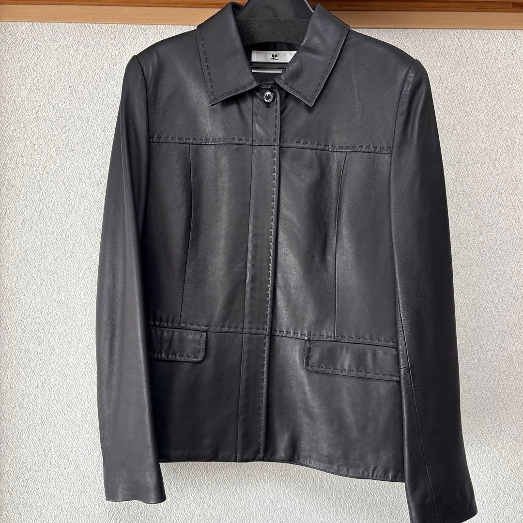 Courreges クレージュ 黒 レザージャケット 羊革