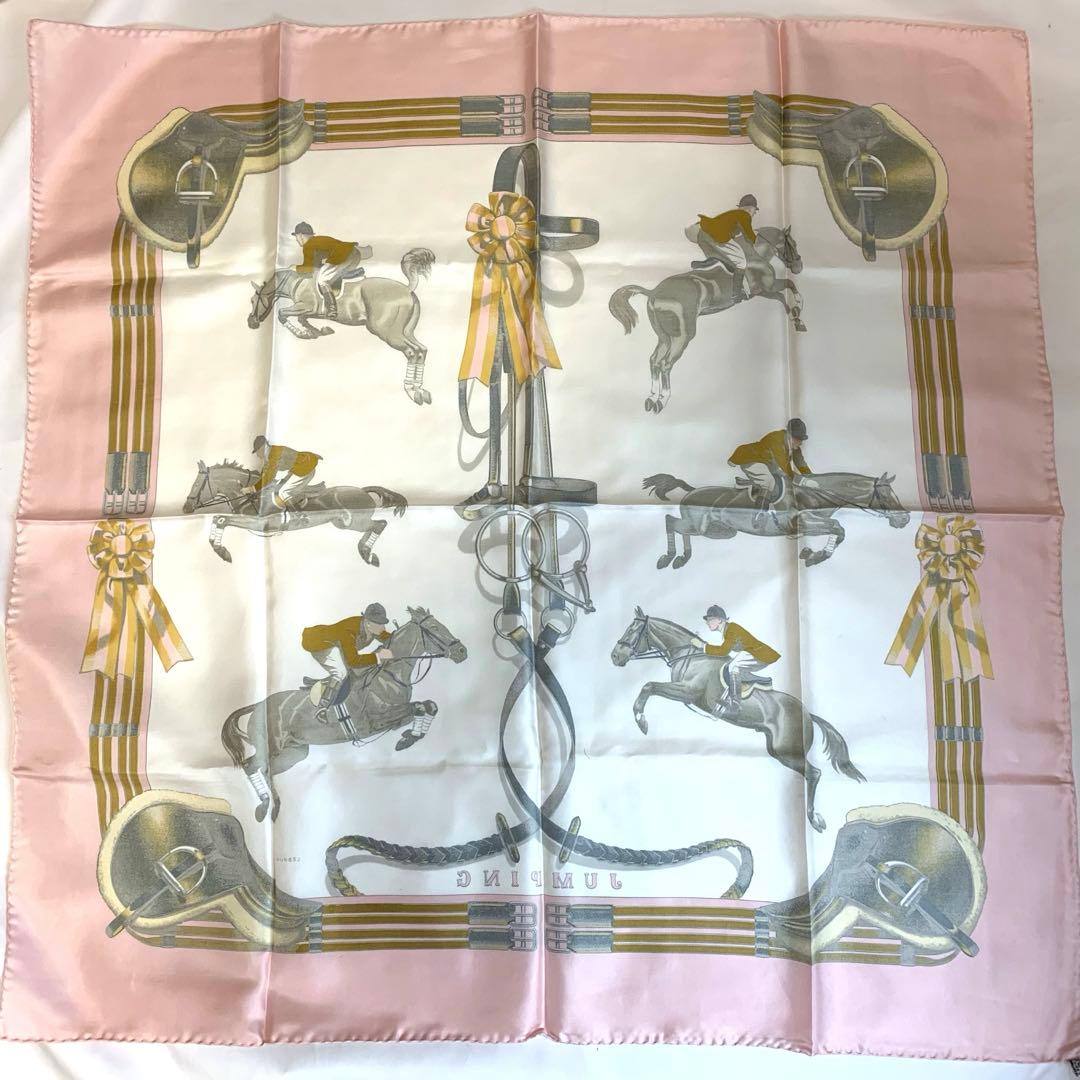 未使用✨HERMES エルメス スカーフ カレ90 馬術 ピンク 90cm