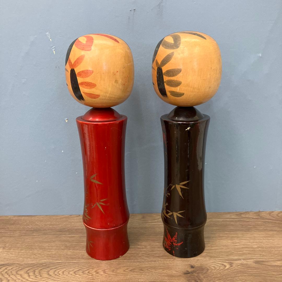 4F 希少 ペア 創作こけし 山中漆器 漆塗り 雅 金彩 紅葉 竹 2体セット