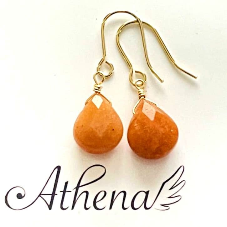 ★一点限定 天然石オレンジアベンチュリン　ペアシェイプピアス