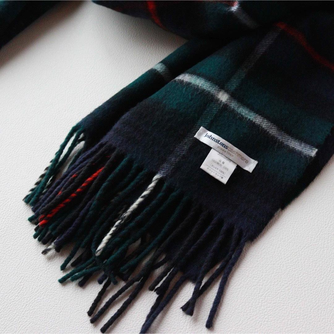 5458【極美品】ジョンストンズ 大判ストール カシミヤ100％　チェック柄