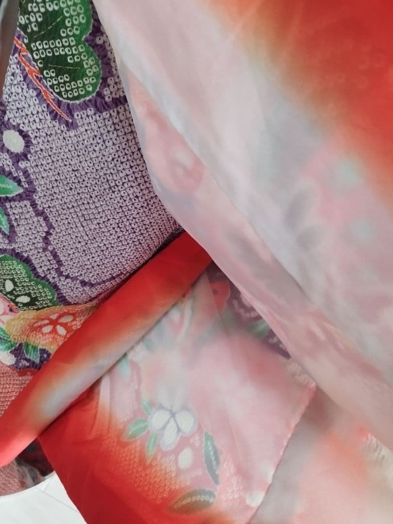 薄い紫オレンジの着物と帯のセット