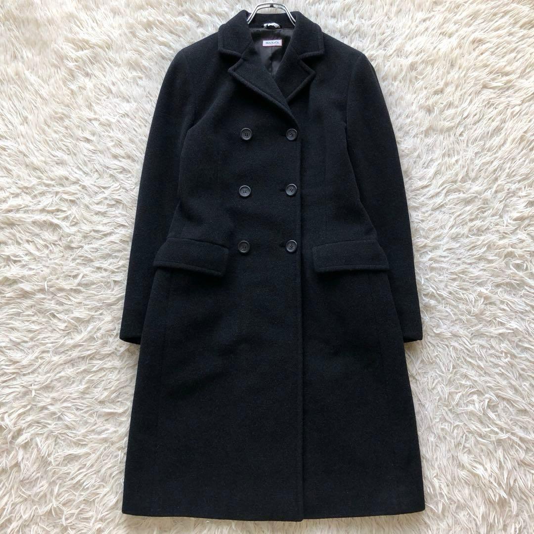 【美品】マックスマーラダブルチェスターコート　ロング　黒　毛100%　イタリア製