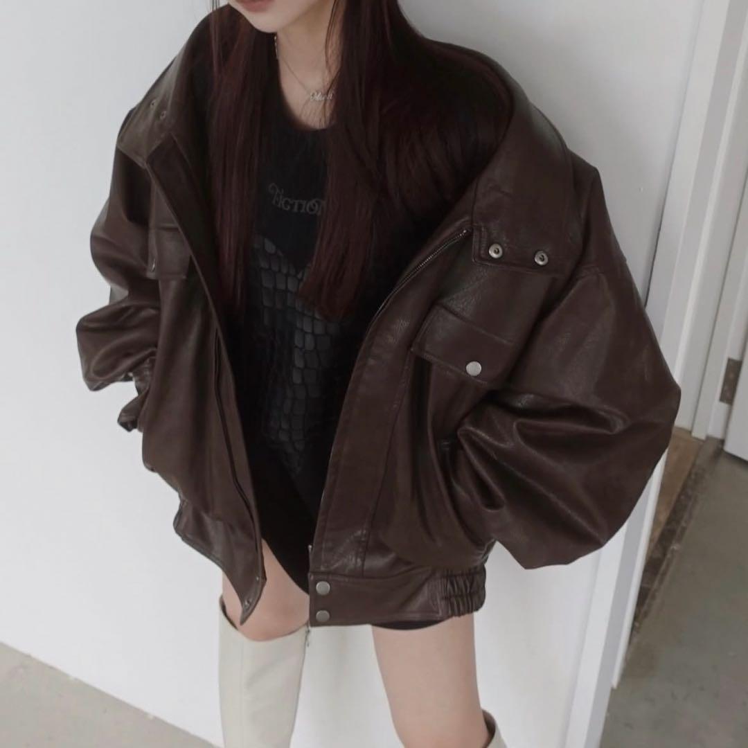 ウォッシュレザーブルゾン /Faux Leather Blouson