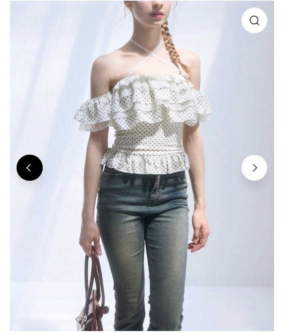 YILON DOT FRILL BLOUSE ドットフリルブラウス　白