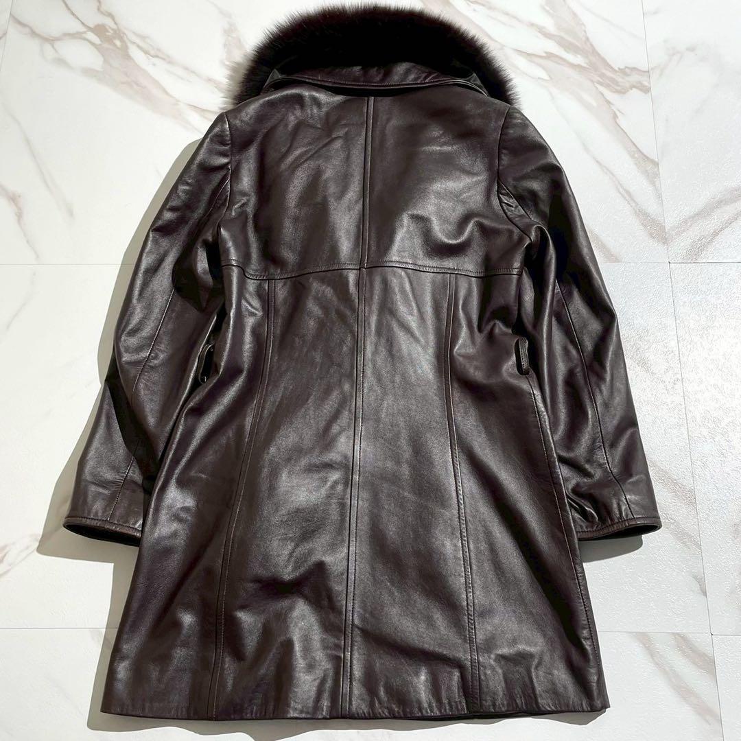 【美品✨】BALMAIN 2way レザーコート 羊革 フォックスファー 茶