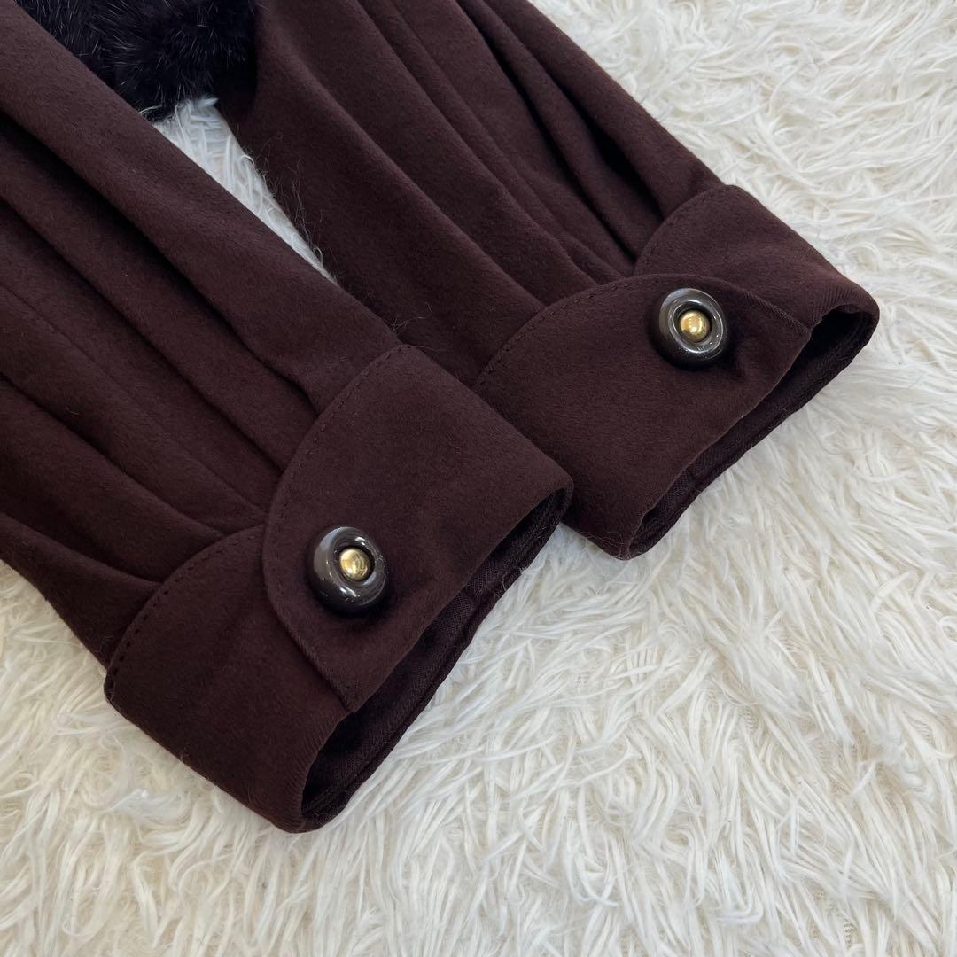 パリエンヌ ファー襟 ロングコート Aライン カシミヤ100 紫