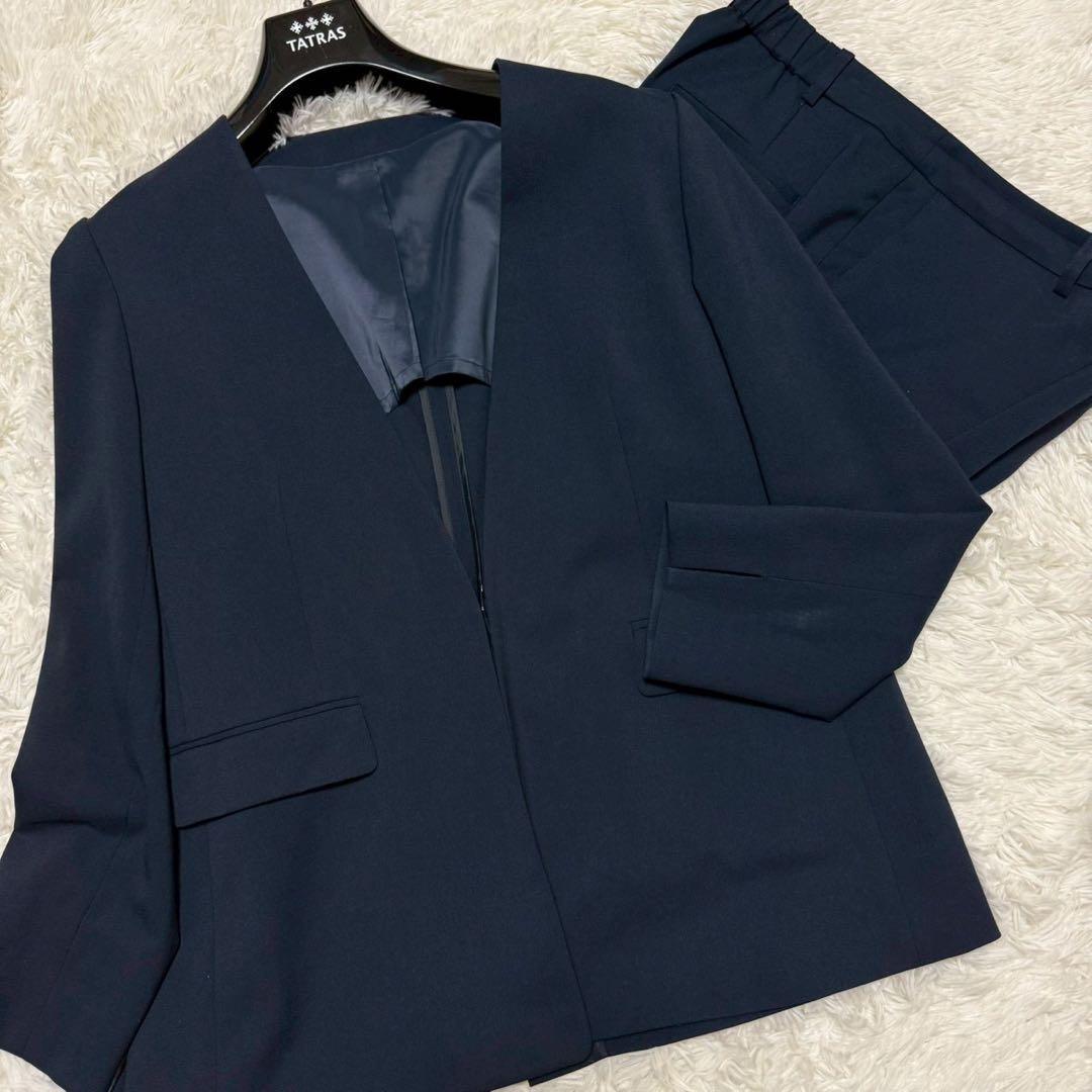 ✨美品/XL✨レミュー パンツスーツ ノーカラー ウォッシャブル 近年モデル