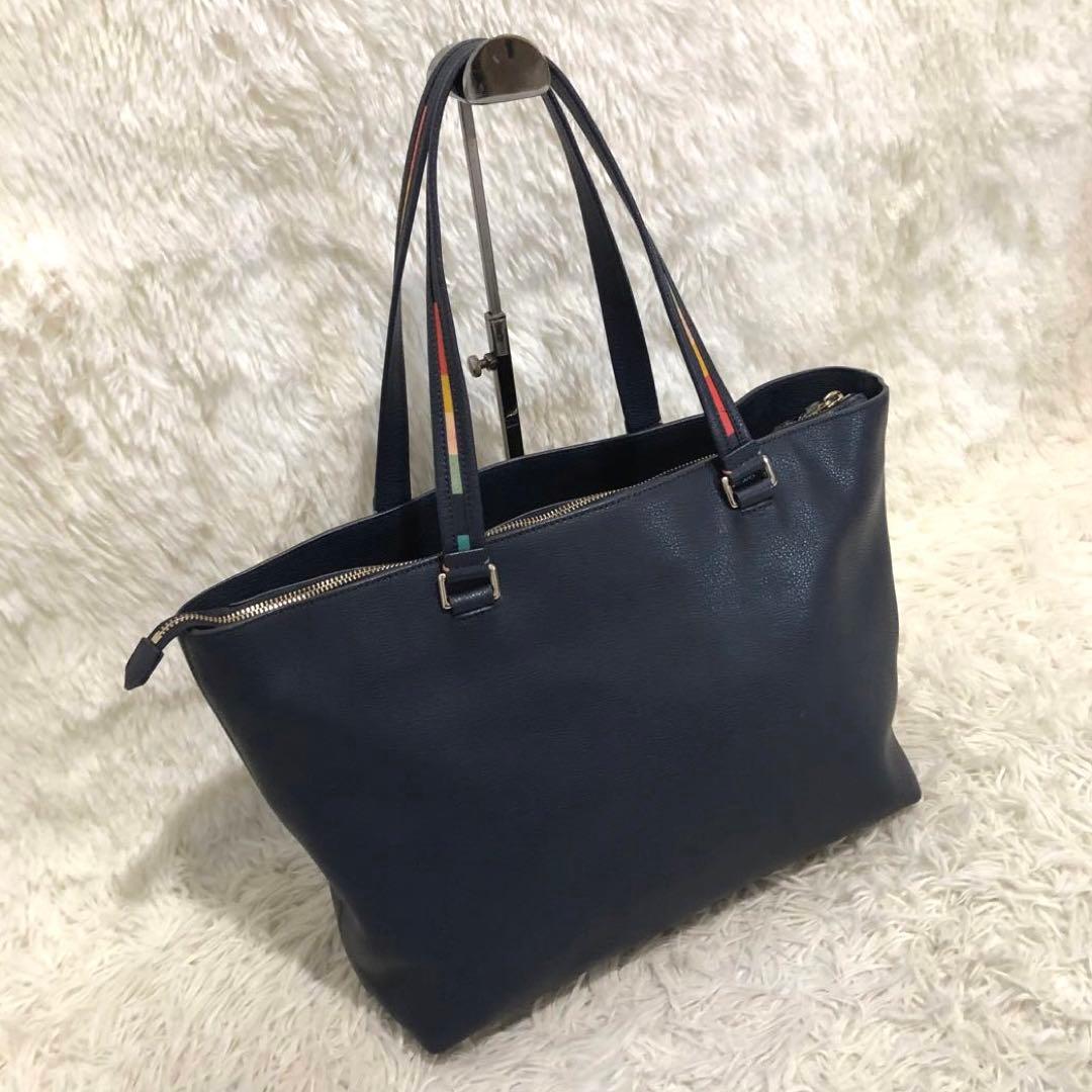 未使用級✨✨ポールスミス レザー　マルチストライプ　トートバッグ ネイビー