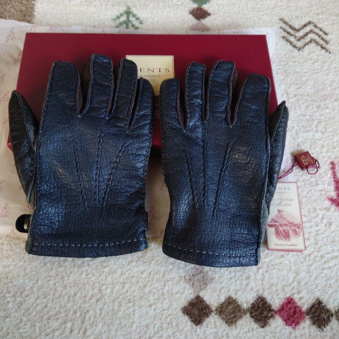 DENTS ペッカリー革手袋 ネイビー グレー8