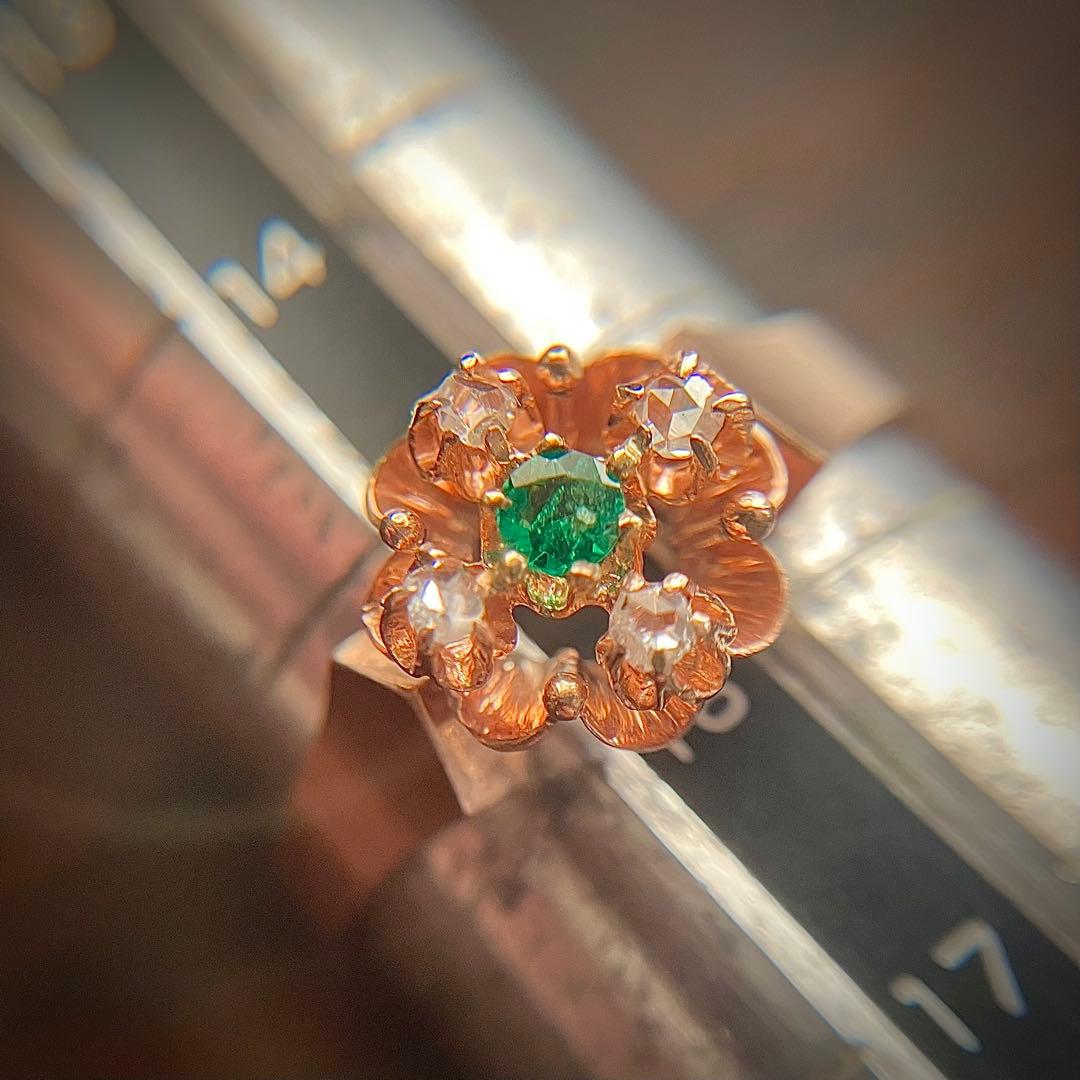 k9 アンティーク フランス　エメラルド＆ダイヤモンド　リング