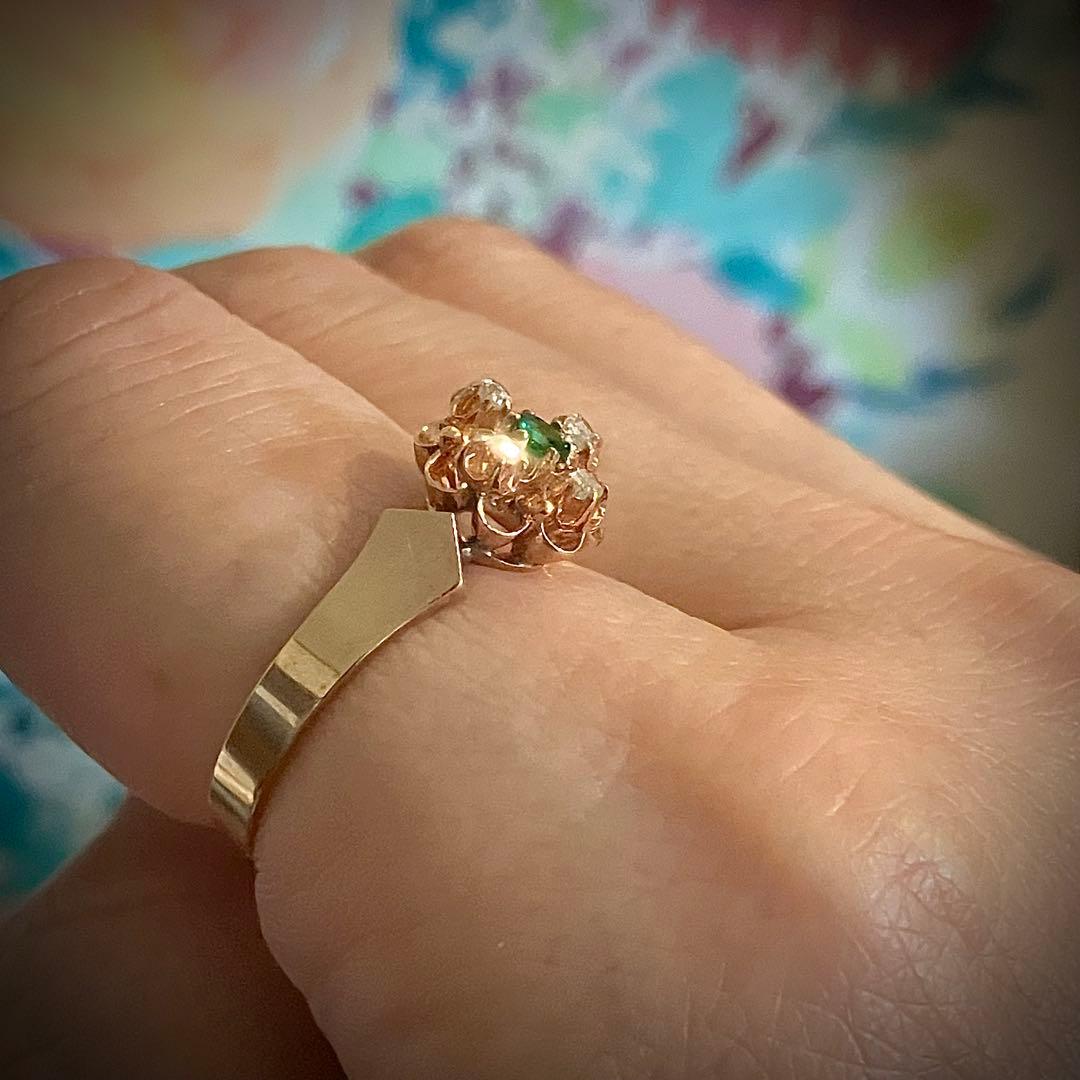 k9 アンティーク フランス　エメラルド＆ダイヤモンド　リング